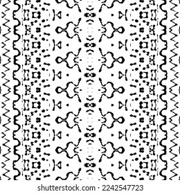 La etnia Ikat Batik. Resumen del patrón azteca oscuro. Sencillo patrón indio. Vector nativo oscuro de escrúpulos. Tejido de tinta de color negro. Tribal Tribal de Color Negro teñido Batik. Repetición de Doodle de tinta sin soldadura