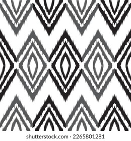 Ethnic ikat Black White Abstract art. Seamless pattern in tribal, folk embroidery, and Mexican style. Aztec geometric art ornament print.Design for carpet, cover.wallpaper, wrapping, fabric, clothing