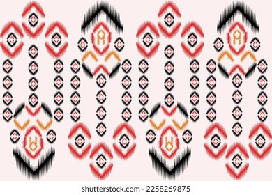 Patrón étnico abstracto de ikat chevron étnico. alfombra, papel pintado, ropa, envoltura, batik, tela, rojo, negro, bordado anaranjado estilo ilustración vectorial.