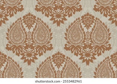 Ethnic ikat damask. Vintage wallpaper. Textile design. Motifs African boho paisley, Floral Ikat pattern embroidery, oriental pattern tradition. Design for texture, fabric, clothing, wrapping, deco