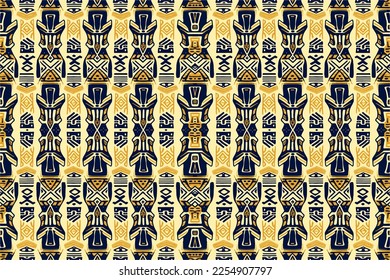 Ethnic ikat egyptian hieroglyphs pattern. Abstract traditional folk antique tribal graphic line. Texture textile fabric ethnic egyptian patterns vector. Ornate elegant luxury vintage retro style.