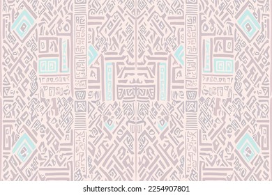 Ethnic ikat egyptian hieroglyphs pattern pastel color. Abstract traditional folk antique tribal graphic line ornate elegant luxury vintage retro. Texture textile fabric ethnic egyptian patterns vector