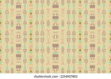 Ethnic ikat egyptian hieroglyphs pattern pastel color. Abstract traditional folk antique tribal graphic line ornate elegant luxury vintage retro. Texture textile fabric ethnic egyptian patterns vector