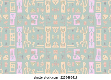 Ethnic ikat egyptian hieroglyphs pattern pastel color. Abstract traditional folk antique tribal graphic line ornate elegant luxury vintage retro. Texture textile fabric ethnic egyptian patterns vector