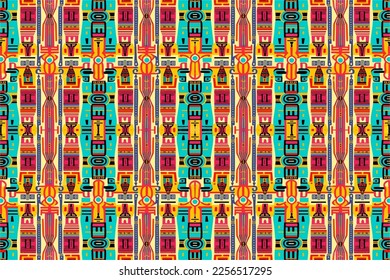 Ethnic ikat egyptian hieroglyphs pattern. Abstract traditional folk antique tribal graphic line. Texture textile fabric ethnic egyptian patterns vector. Ornate elegant luxury vintage retro style.