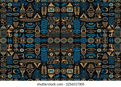 Ethnic ikat egyptian hieroglyphs pattern. Abstract traditional folk antique tribal graphic line. Texture textile fabric ethnic egyptian patterns vector. Ornate elegant luxury vintage retro style.