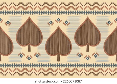 Ethnic Ikat fabric flowers pattern geometric style.African Ikat embroidery flower Ethnic oriental brown cream background. Abstract,vector,illustration.Texture,clothing,wrapping,decoration,carpet.