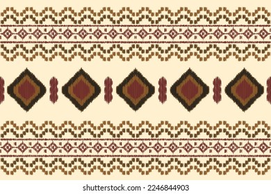 Estilo geométrico del patrón de tela de Ikat de origen étnico. bordado de ikat de origen africano Patrón étnico oriental color crema marrón blanco. Resumen,vector,ilustración. Para textura, ropa, envoltura, decoración, alfombra.