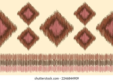 Ethnische Ikat-Stoffmuster geometrischen Stil.afrikanische Ikat Stickerei Ethnische orientalische Muster weißbrauner Creme Hintergrund. Abstrakt, Vektorgrafik, Illustration. Für Textur, Kleidung, Umhüllung, Dekoration, Teppich.