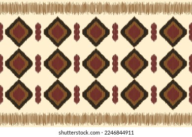 Estilo geométrico del patrón de tela de Ikat de origen étnico. bordado de ikat de origen africano Patrón étnico oriental color crema marrón blanco. Resumen,vector,ilustración. Para textura, ropa, envoltura, decoración, alfombra.