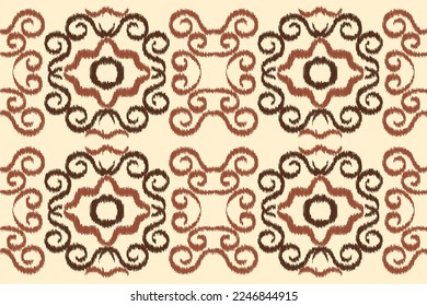 Estilo geométrico del patrón de tela de Ikat de origen étnico. bordado de ikat de origen africano Patrón étnico oriental color crema marrón blanco. Resumen,vector,ilustración. Para textura, ropa, envoltura, decoración, alfombra.
