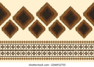 Ethnic Ikat fabric pattern geometric style.African Ikat embroidery Ethnic oriental pattern white brown cream background. Abstract,vector,illustration. For texture,clothing,wrapping,decoration,carpet.