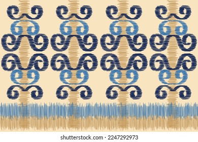 Ethnic Ikat fabric pattern geometric style.African Ikat embroidery Ethnic oriental pattern white brown cream background. Abstract,vector,illustration. For texture,clothing,wrapping,decoration,carpet.