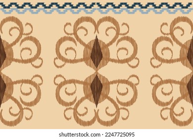 Ethnic Ikat fabric pattern geometric style.African Ikat embroidery Ethnic oriental pattern white brown cream background. Abstract,vector,illustration. For texture,clothing,wrapping,decoration,carpet.