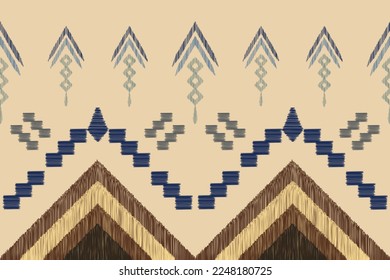 Estilo geométrico del patrón de tela de Ikat de origen étnico. bordado de ikat de origen africano Patrón étnico oriental color crema marrón blanco. Resumen,vector,ilustración. Para textura, ropa, envoltura, decoración, alfombra.