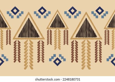 Ethnische Ikat-Stoffmuster geometrischen Stil.afrikanische Ikat Stickerei Ethnische orientalische Muster weißbrauner Creme Hintergrund. Abstrakt, Vektorgrafik, Illustration. Für Textur, Kleidung, Umhüllung, Dekoration, Teppich.