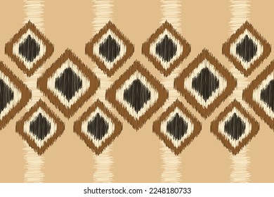 Estilo geométrico del patrón de tela de Ikat de origen étnico. bordado de ikat de origen africano Patrón étnico oriental color crema marrón blanco. Resumen,vector,ilustración. Para textura, ropa, envoltura, decoración, alfombra.