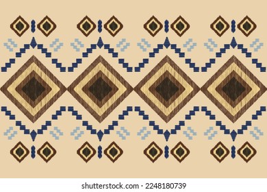 Ethnic Ikat fabric pattern geometric style.African Ikat embroidery Ethnic oriental pattern white brown cream background. Abstract,vector,illustration. For texture,clothing,wrapping,decoration,carpet.