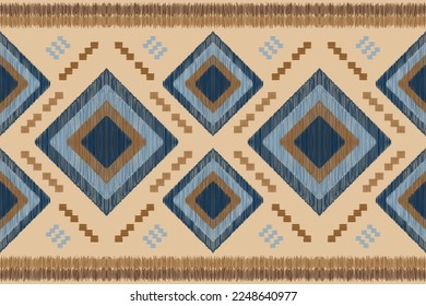 Ethnic Ikat fabric pattern geometric style.African Ikat embroidery Ethnic oriental pattern white brown cream background. Abstract,vector,illustration. For texture,clothing,wrapping,decoration,carpet.