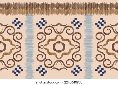 Ethnic Ikat fabric pattern geometric style.African Ikat embroidery Ethnic oriental pattern white brown cream background. Abstract,vector,illustration. For texture,clothing,wrapping,decoration,carpet.