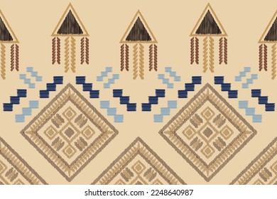 Ethnic Ikat fabric pattern geometric style.African Ikat embroidery Ethnic oriental pattern white brown cream background. Abstract,vector,illustration. For texture,clothing,wrapping,decoration,carpet.