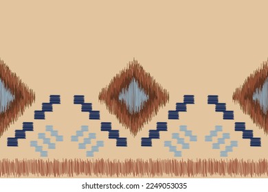 Ethnic Ikat fabric pattern geometric style.African Ikat embroidery Ethnic oriental pattern white brown cream background. Abstract,vector,illustration. For texture,clothing,wrapping,decoration,carpet.