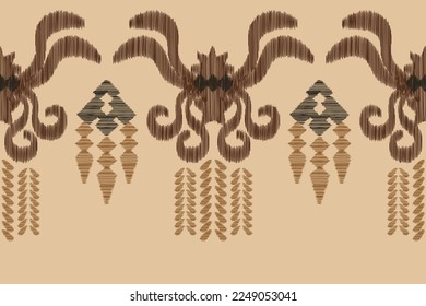 Ethnic Ikat fabric pattern geometric style.African Ikat embroidery Ethnic oriental pattern white brown cream background. Abstract,vector,illustration. For texture,clothing,wrapping,decoration,carpet.