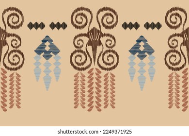 Ethnic Ikat fabric pattern geometric style.African Ikat embroidery Ethnic oriental pattern white brown cream background. Abstract,vector,illustration. For texture,clothing,wrapping,decoration,carpet.