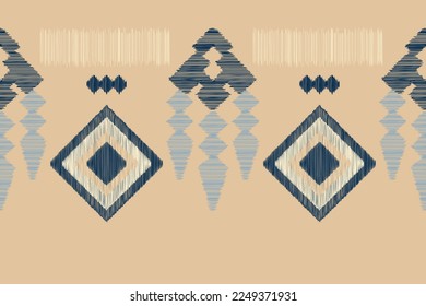 Ethnic Ikat fabric pattern geometric style.African Ikat embroidery Ethnic oriental pattern white brown cream background. Abstract,vector,illustration. For texture,clothing,wrapping,decoration,carpet.