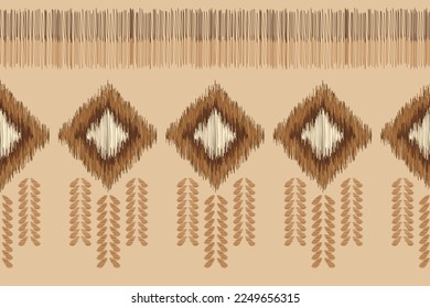 Ethnic Ikat fabric pattern geometric style.African Ikat embroidery Ethnic oriental pattern white brown cream background. Abstract,vector,illustration. For texture,clothing,wrapping,decoration,carpet.