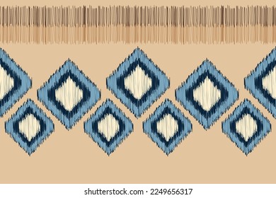 Ethnic Ikat fabric pattern geometric style.African Ikat embroidery Ethnic oriental pattern white brown cream background. Abstract,vector,illustration. For texture,clothing,wrapping,decoration,carpet.