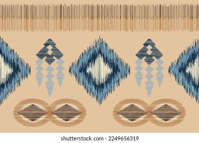 Ethnic Ikat fabric pattern geometric style.African Ikat embroidery Ethnic oriental pattern white brown cream background. Abstract,vector,illustration. For texture,clothing,wrapping,decoration,carpet.
