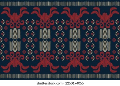 Ethnic Ikat fabric pattern geometric style.African Ikat embroidery Ethnic oriental pattern Navy blue background. Abstract,vector,illustration. use for texture,clothing,wrapping,decoration,carpet.