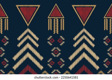 Estilo geométrico del patrón de tejido de Ikat étnico. Borde de Ikat africano Patrón étnico oriental de fondo azul de la Marina. Resumen,vector,ilustración. uso para textura, ropa, envoltura, decoración, alfombra.