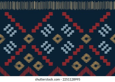 Estilo geométrico del patrón de tejido de Ikat étnico. Borde de Ikat africano Patrón étnico oriental de fondo azul de la Marina. Resumen,vector,ilustración. uso para textura, ropa, envoltura, decoración, alfombra.