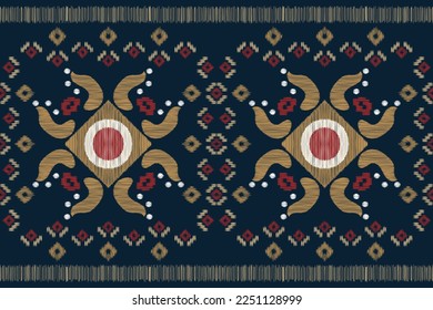 Ethnic Ikat fabric pattern geometric style.African Ikat embroidery Ethnic oriental pattern Navy blue background. Abstract,vector,illustration. use for texture,clothing,wrapping,decoration,carpet.