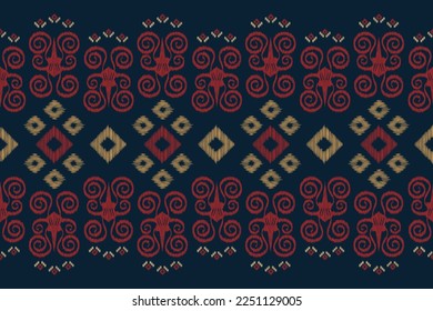 Ethnic Ikat fabric pattern geometric style.African Ikat embroidery Ethnic oriental pattern Navy blue background. Abstract,vector,illustration. use for texture,clothing,wrapping,decoration,carpet.