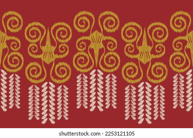 Estilo geométrico del patrón de tejido de Ikat étnico. Borde de Ikat africano. Patrón étnico oriental color rojo vivo. Resumen,vector,ilustración. uso para textura, ropa, envoltura, decoración, alfombra.