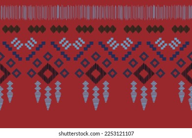 Ethnic Ikat fabric pattern geometric style.African Ikat embroidery Ethnic oriental pattern crimson red background. Abstract,vector,illustration. use for texture,clothing,wrapping,decoration,carpet.