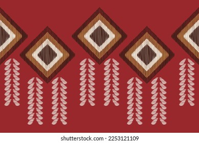 Estilo geométrico del patrón de tejido de Ikat étnico. Borde de Ikat africano. Patrón étnico oriental color rojo vivo. Resumen,vector,ilustración. uso para textura, ropa, envoltura, decoración, alfombra.
