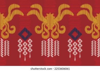 Ethnic Ikat fabric pattern geometric style.African Ikat embroidery Ethnic oriental pattern crimson red background. Abstract,vector,illustration. use for texture,clothing,wrapping,decoration,carpet.