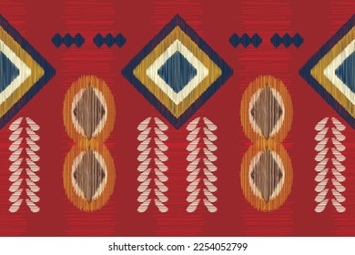 Ethnic of ikat fabric pattern geometric style. African ikat embroidery Ethnic oriental crimson red background. Abstract,vector,illustration. Texture,clothing,wrapping,decoration,carpet.