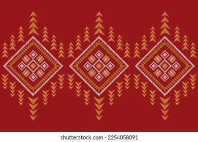 Ethnic ikat fabric pattern geometric style.African Ikat embroidery Ethnic oriental pattern crimson red background. Abstract,vector,illustration. For texture,clothing,wrapping,decoration,carpet.