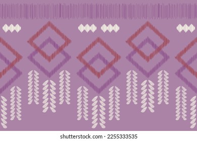 Estilo geométrico del patrón de tejido de Ikat étnico. Borde de Ikat africano. Patrón étnico oriental de fondo morado. Resumen,vector,ilustración.Para textura,ropa,envoltura,decoración,alfombra.