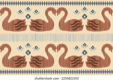 Ethnic Ikat fabric pattern geometric style.African Ikat embroidery Ethnic oriental pattern white brown cream background. Abstract,vector,illustration. For texture,clothing,wrapping,decoration,carpet.
