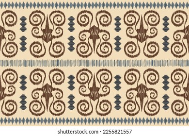 Ethnic Ikat fabric pattern geometric style.African Ikat embroidery Ethnic oriental pattern white brown cream background. Abstract,vector,illustration. For texture,clothing,wrapping,decoration,carpet.