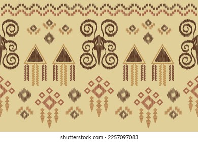 Ethnic Ikat fabric pattern geometric style.African Ikat embroidery Ethnic oriental white brown cream background. Abstract,vector,illustration.For texture,clothing,wrapping,decoration,carpet.