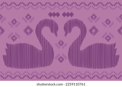 Ethnic Ikat fabric pattern geometric style.African Ikat embroidery swan Ethnic oriental pattern purple background. Abstract,vector,illustration.For texture,clothing,wrapping,decoration,carpet.