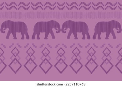 Ethnische Ikat-Stoffmuster geometrischen Stil.afrikanische Ikat Stickerei Elefant Ethnische orientalische Muster violetter Hintergrund. Abstrakt,Vektorgrafik,Illustration.Für Textur,Kleidung,Umhüllung,Dekoration,Teppich.