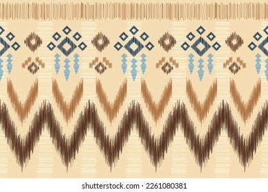 Ethnic Ikat fabric pattern geometric style.African Ikat embroidery Ethnic oriental white brown cream background. Abstract,vector,illustration.For texture,clothing,wrapping,decoration,carpet.